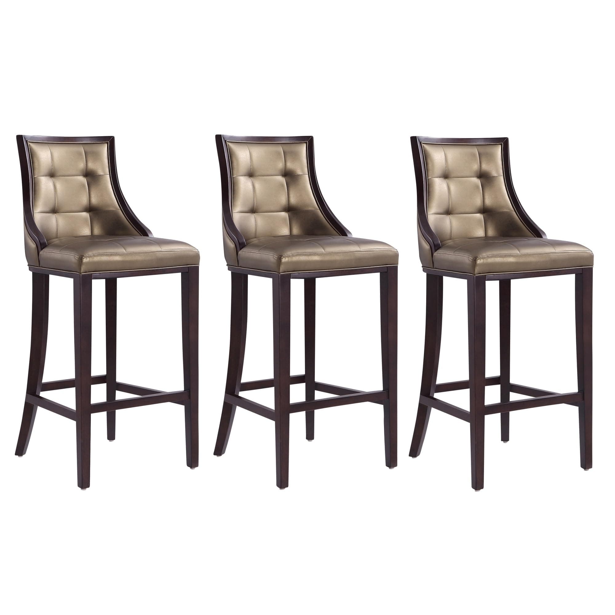 Manhattan Comfort Fifth Avenue Faux Leather Bar Stools with Backrest, Rectangular Design Stitching, Foam Padding & Solid Beech Wood Frame, Fully Assembled Barstool, Set of 3, Bronze Bronze Set of 3
