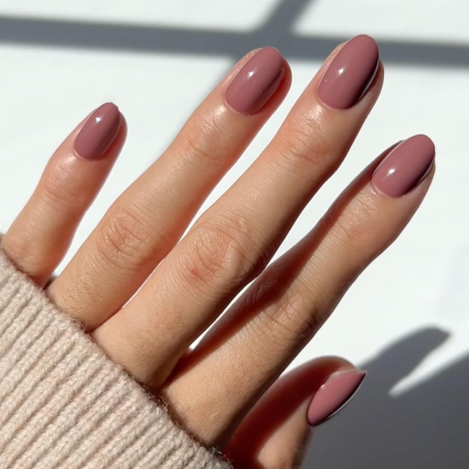Glamnetic Press On Nails - Fall Mauve | Opaque Muted Blush Mauve Short Oval False Nails, Reusable Stick On Fake Nails with Glue | Salon Quality | 15 Sizes - 30 Nail Kit 2-Fall Mauve