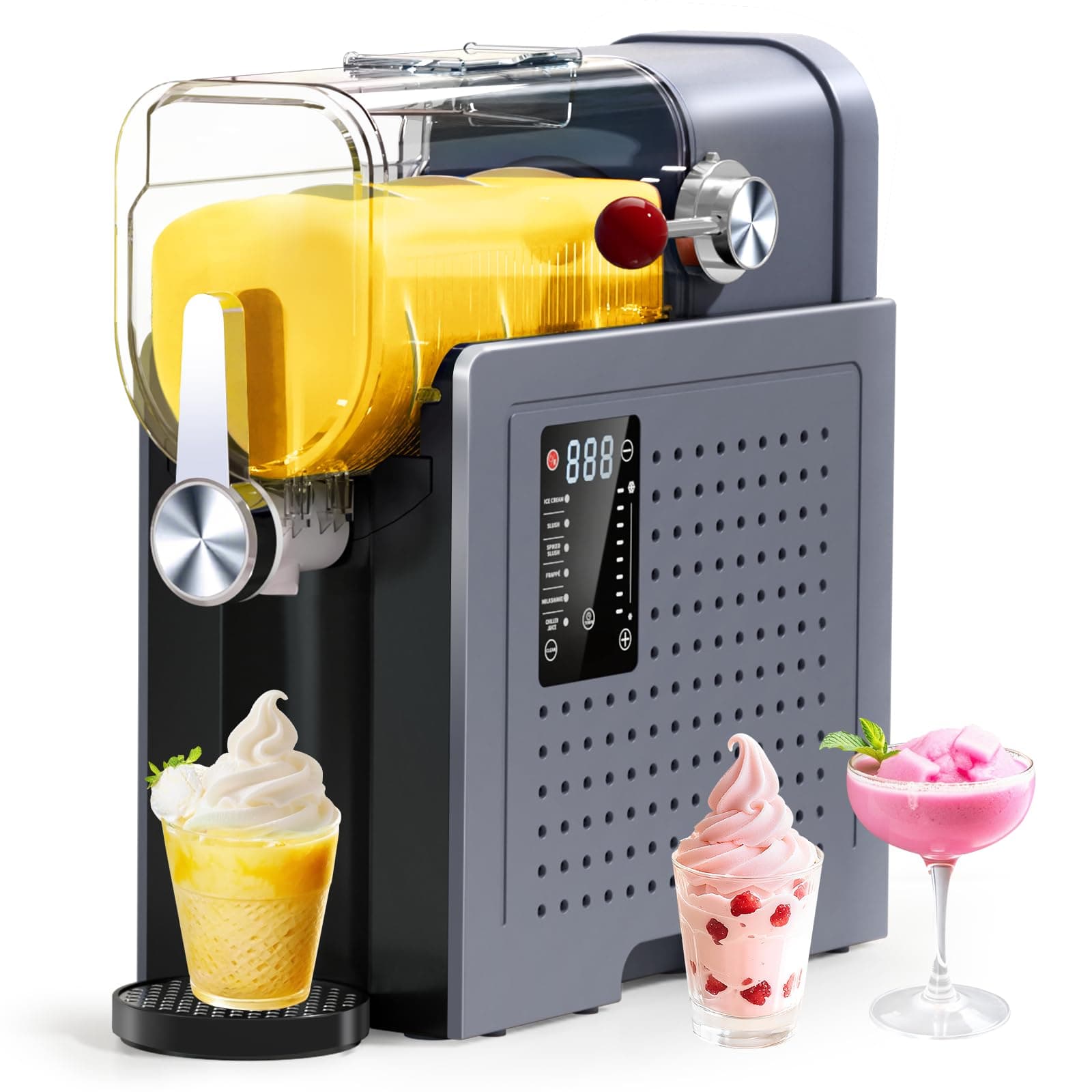 Slushy Machine for Home - 88oz Frozen Drink Maker, 2 In 1 Soft Serve Ice Cream & Slushie Machine with LED Display, No Ice Needed, 6 Preset Programs for Frozen Margaritas, Frappe, Smoothie, Milkshake