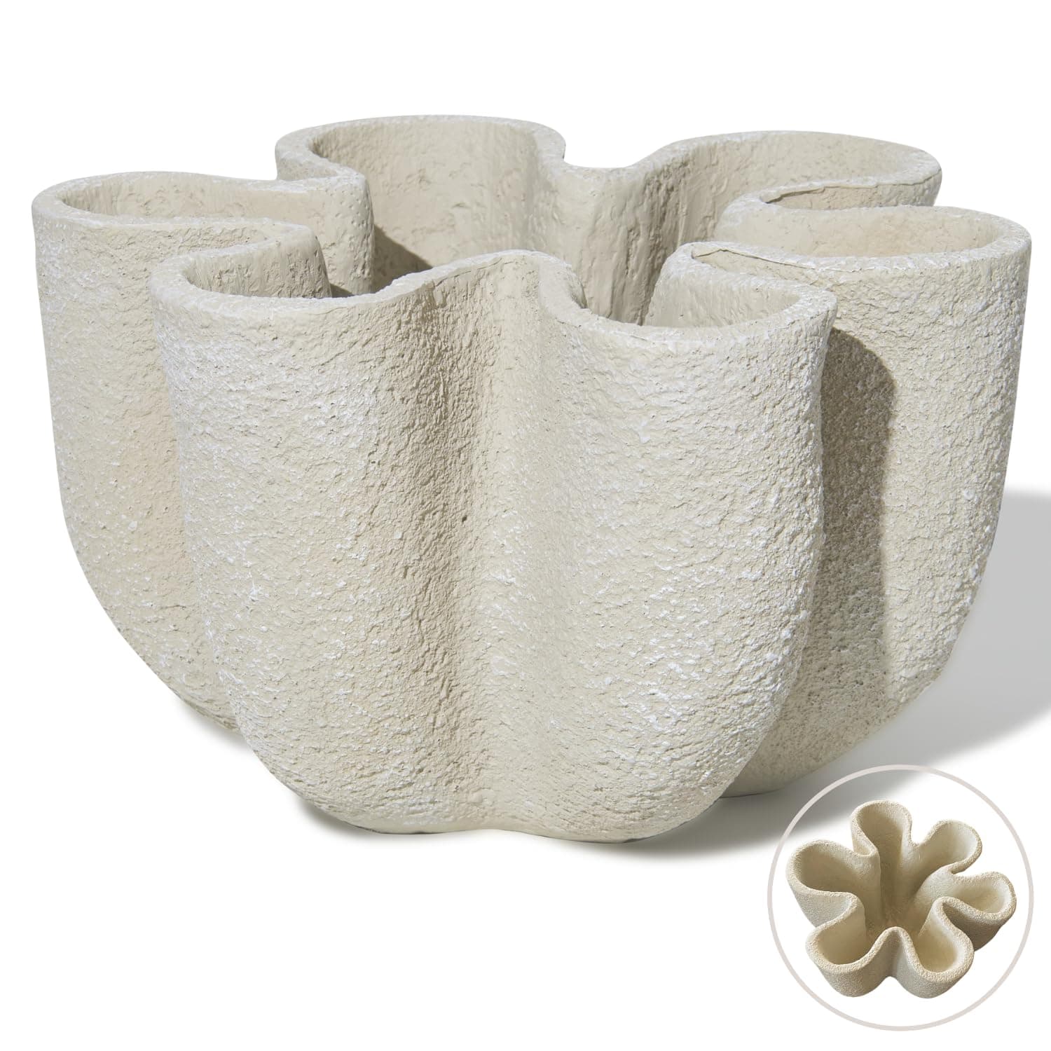 Nico Curvy Decorative Bowl Fluted Vase Scallop Home Decor for Living Room Coffee Table Styling Bookshelf and Console Organic 9 x 5 inches Bone Ivory