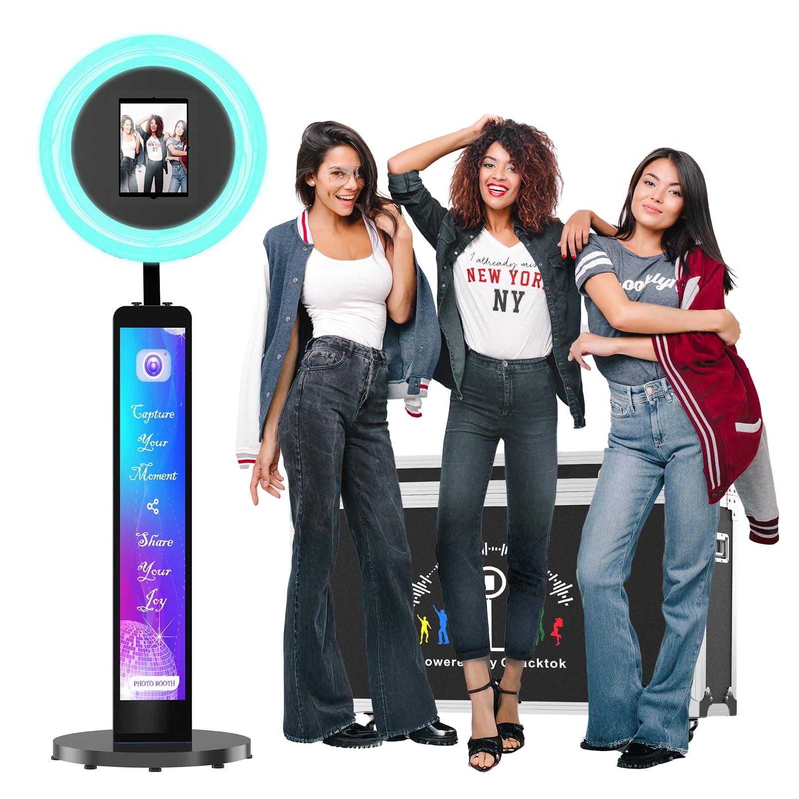 JIYANG Photo Booth Machine Compatible with Any Ipad,ChackTok PhotoBooth VIP Member,Free Custom Logo,Software APP Control Ring Light,Perfect for Wedding,Parties and Birthday Black-Light Box