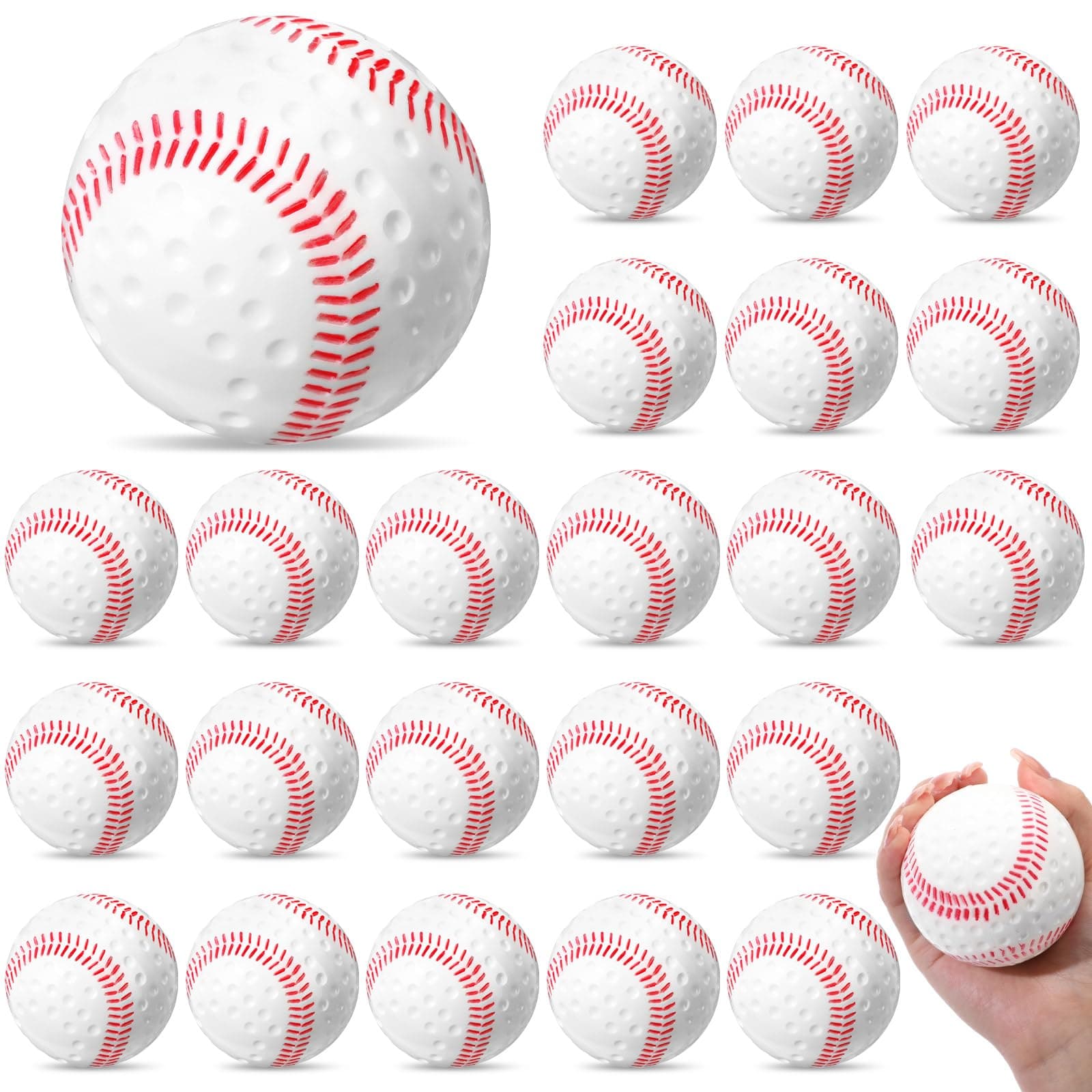 24 Pieces Dimpled Baseballs with Red Seam Pitching Machine Baseballs Practice Baseballs for Hand Eye Coordination, Batting Hitting Training and Fielding Practice White 12 Inch