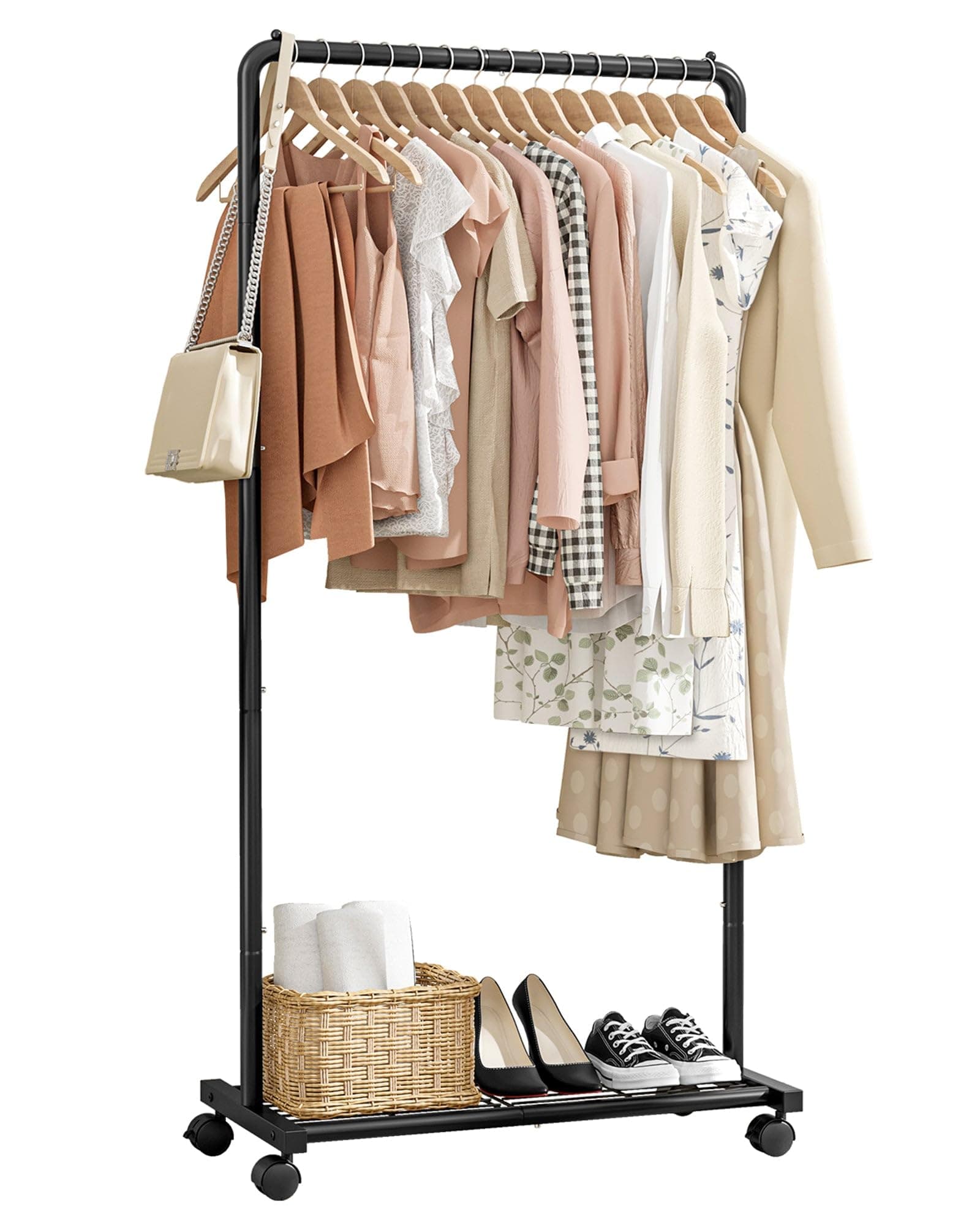 Sakugi Rolling Clothes Rack with Storage Shelf