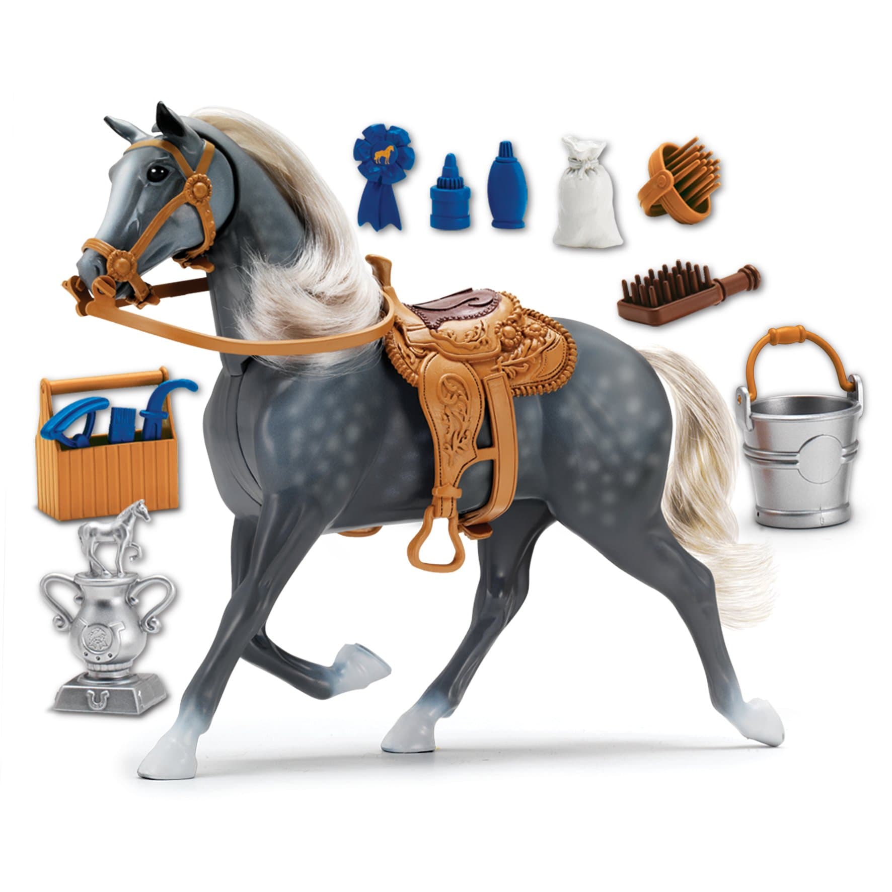 Sunny Days Entertainment Morgan Horse with Moveable Head, Realistic Sound and 14 Grooming Accessories - Blue Ribbon Champions Deluxe Toy Horses Morgan Grooming Set