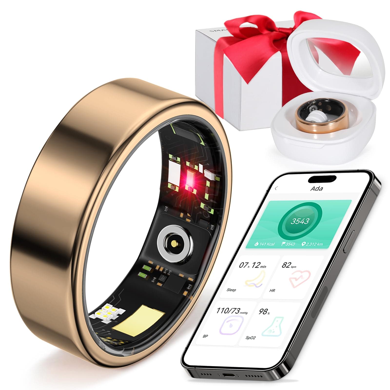 Smart Ring Fitness Tracker Ring for Men Women - Health Sleep Heart Rate Step Blood Oxygen Blood Pressure Tracker, IP68, Remote Photography, Utra Battery Life, Family Care (10# 19.76mm)