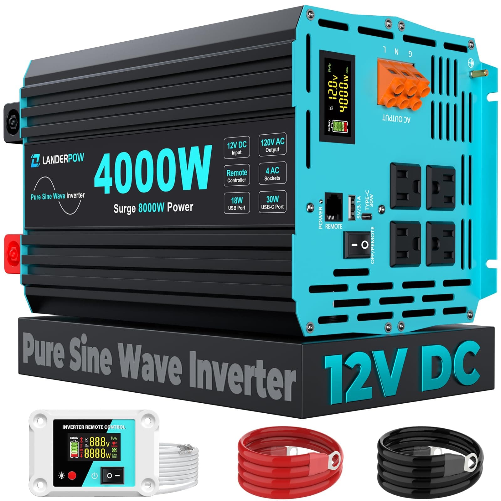 LANDERPOW 4000W Pure Sine Wave Power Inverter