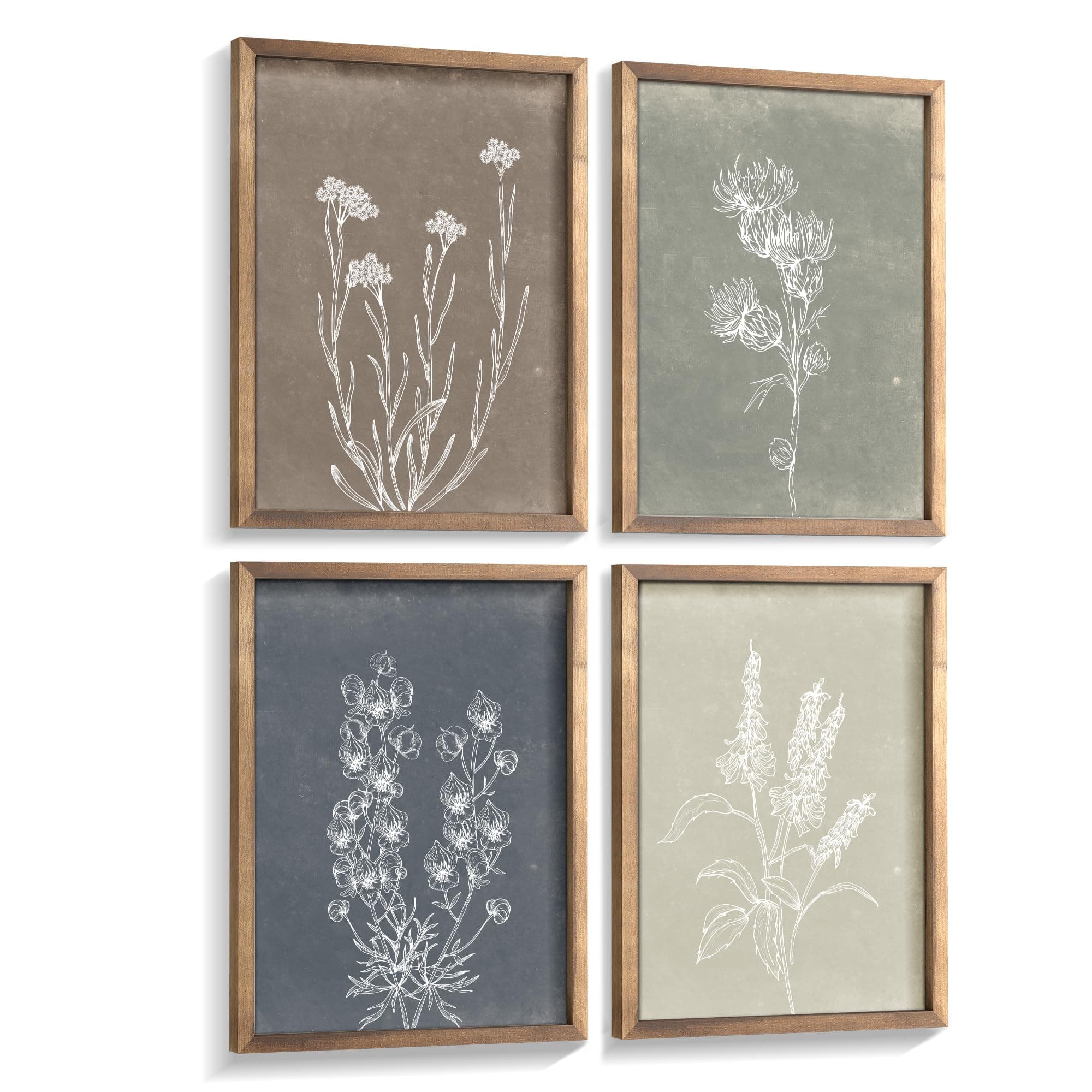 Heiple Framed Boho Wall Art Set of 4 Wooden Wall Art for Rustic Vintage Farmhouse Home Living Room Bedroom Bathroom Kitchen Wall Decor (Brown, 11"x14") 11"x14" Brown