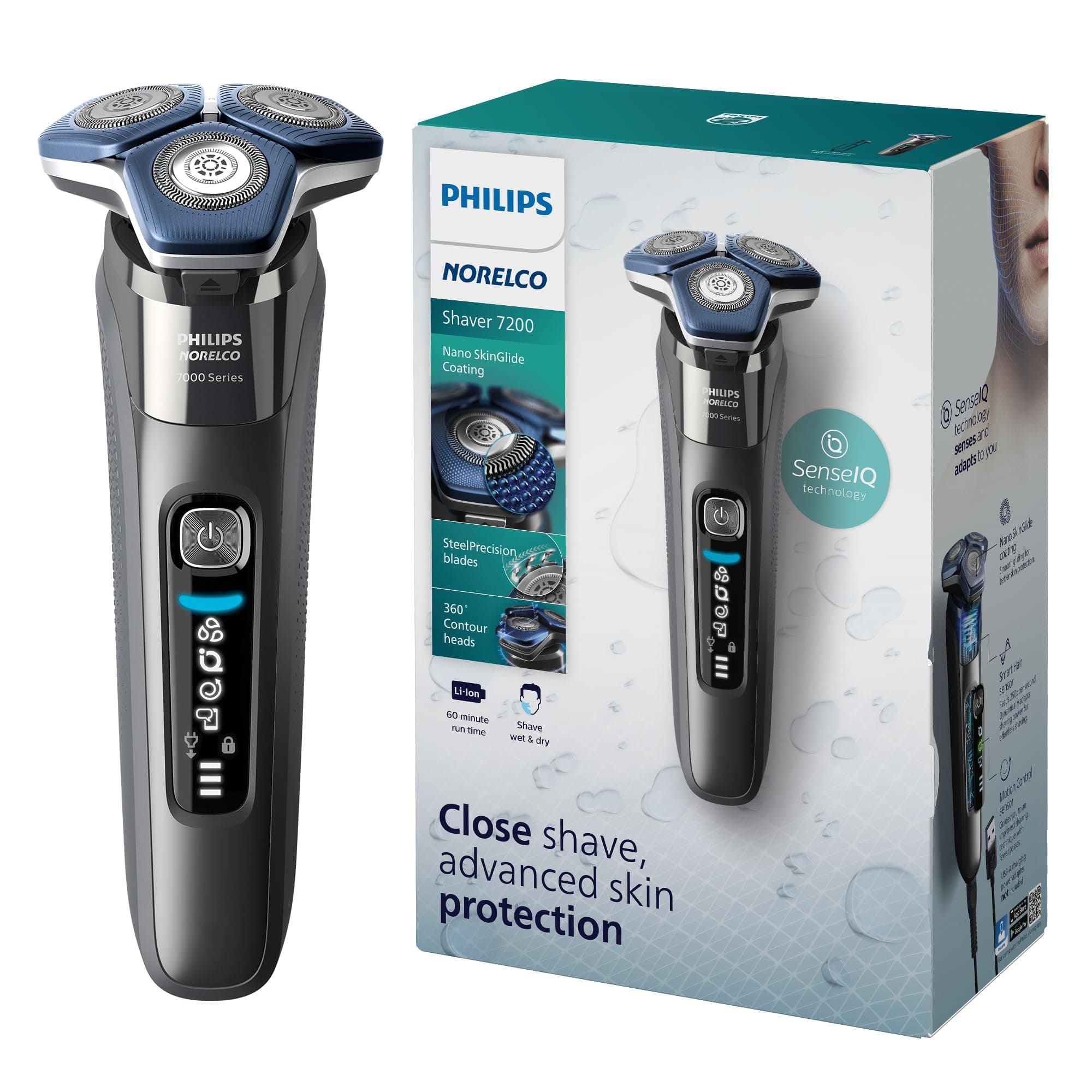 Philips Norelco Shaver 7200, Rechargeable Wet & Dry Electric Shaver with SenseIQ Technology and Pop-up Trimmer, S7887/82 Black Shaver 7200