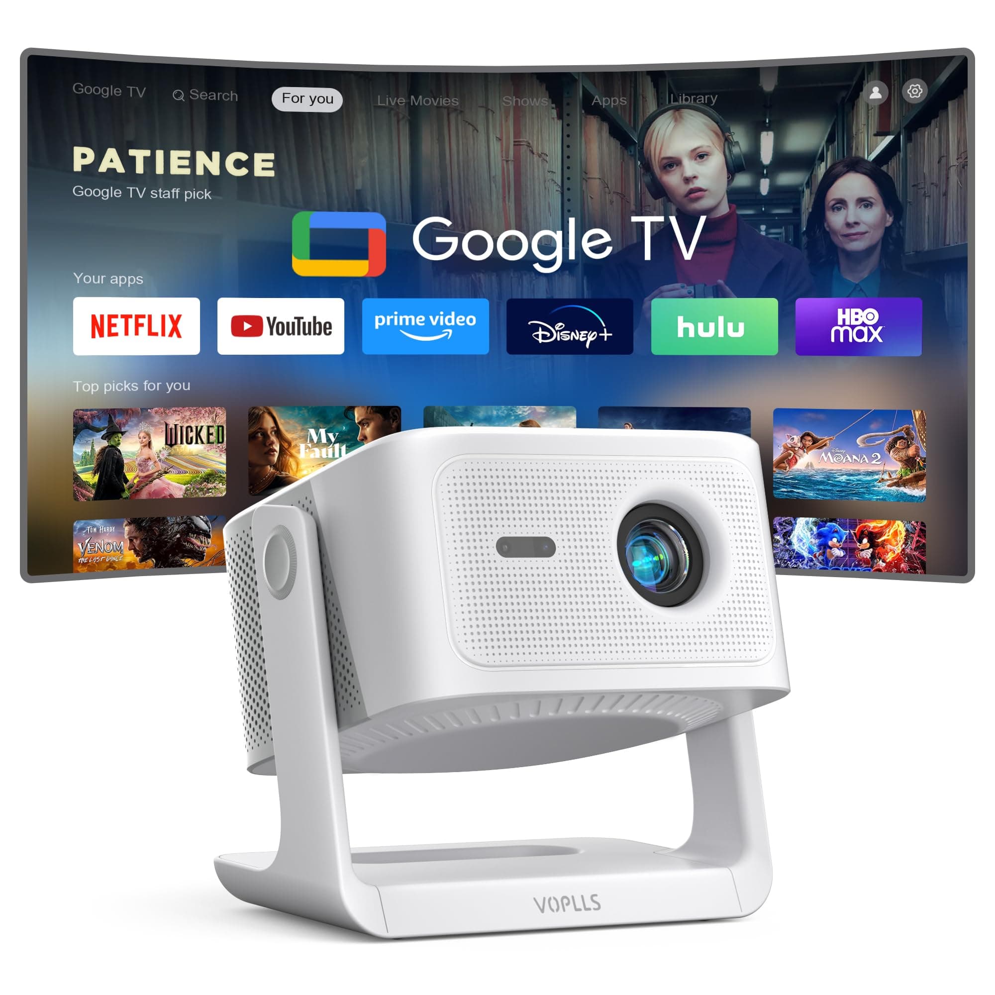 VOPLLS 4K Smart Projector with Google TV, Dolby Audio, Auto Focus