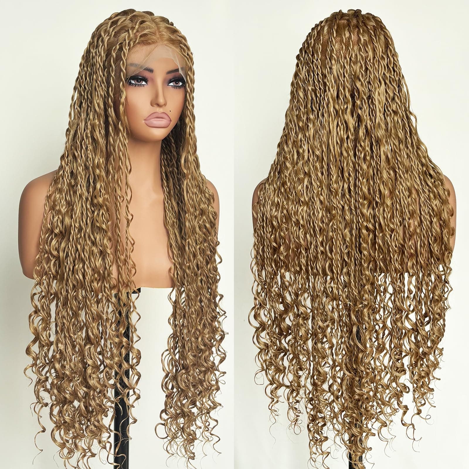 30 Inch Boho Braided Wigs for Black Women Knotless Boho island Twist Wig Single Full Lace Square Box Honey Blonde Braids Wig Pre Plucked with Baby Hair Beginner Friendly #27
