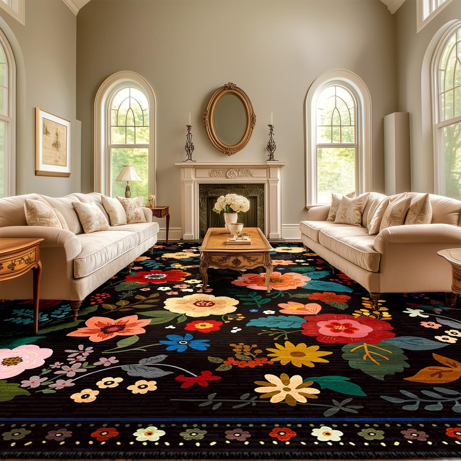 RELEANY Floral Machine Washable Boho Carpet