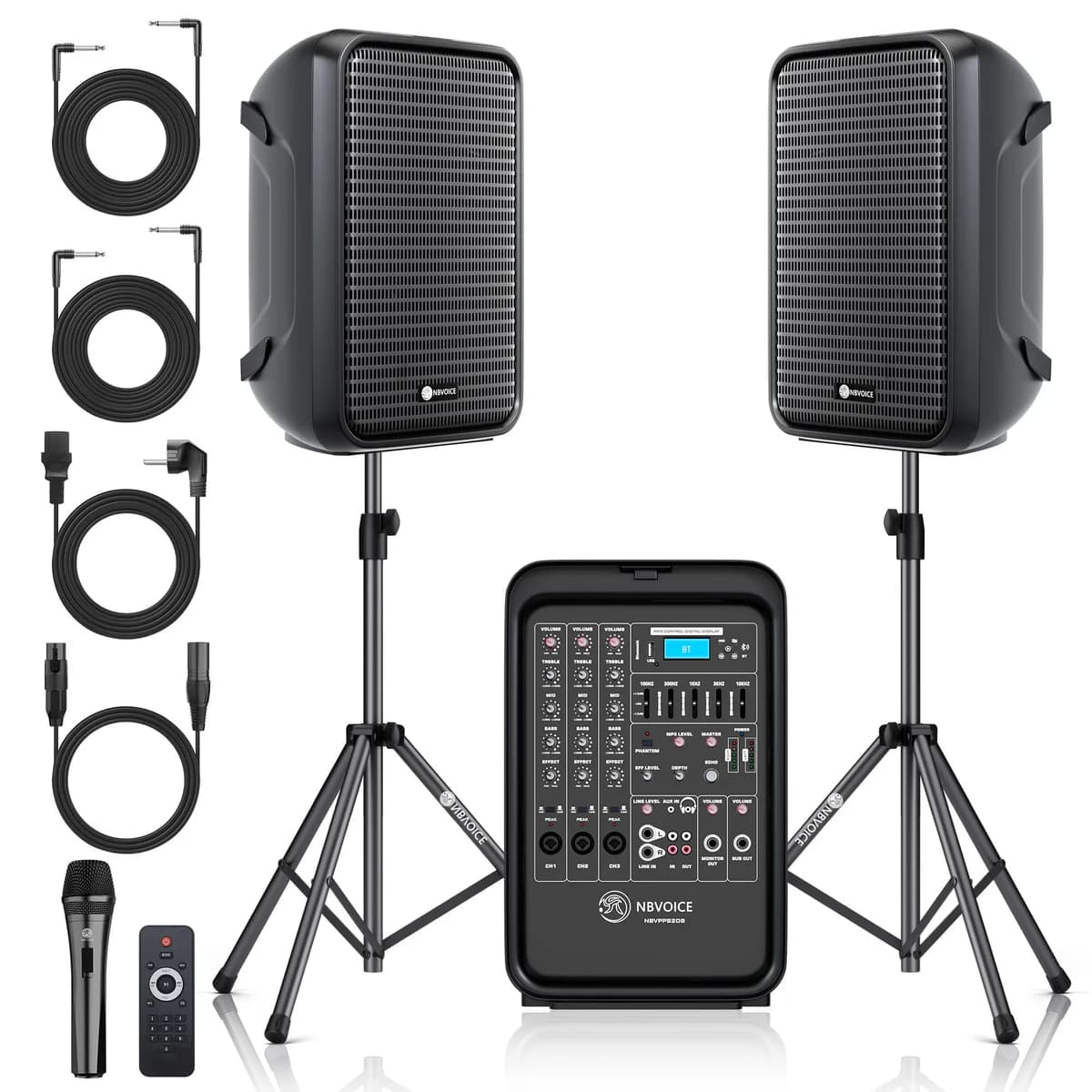 NBVOICE Portable PA Speaker System with Microphone and Stands