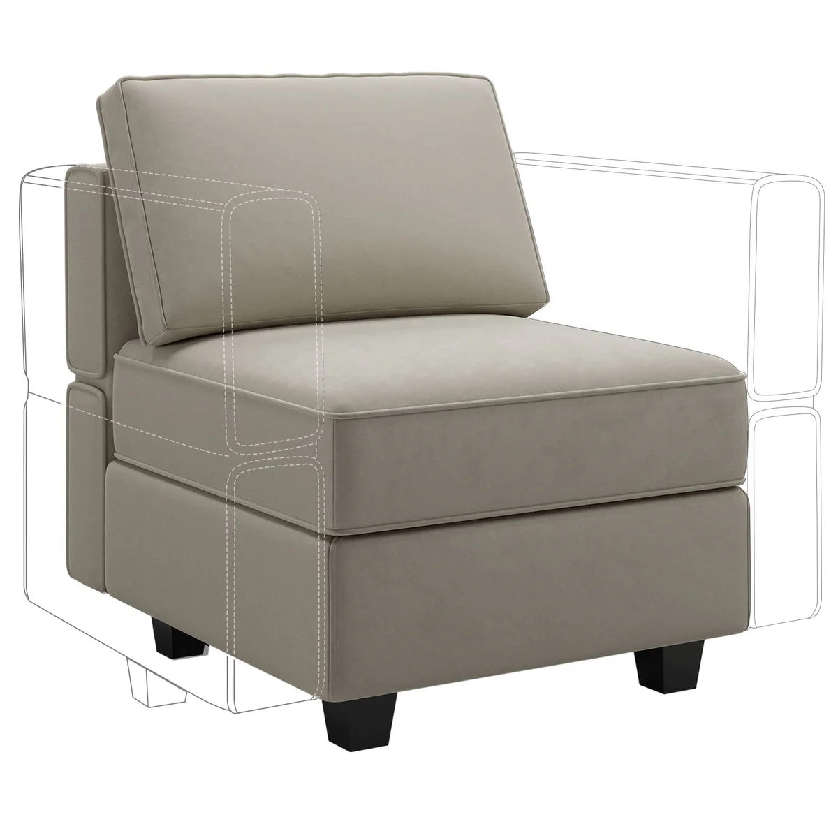 Belffin Modular Sofa Middle Module with Storage Accent Armless Chair for Modular Sectional Sofa Couch Velvet Grey Middle Module Grey