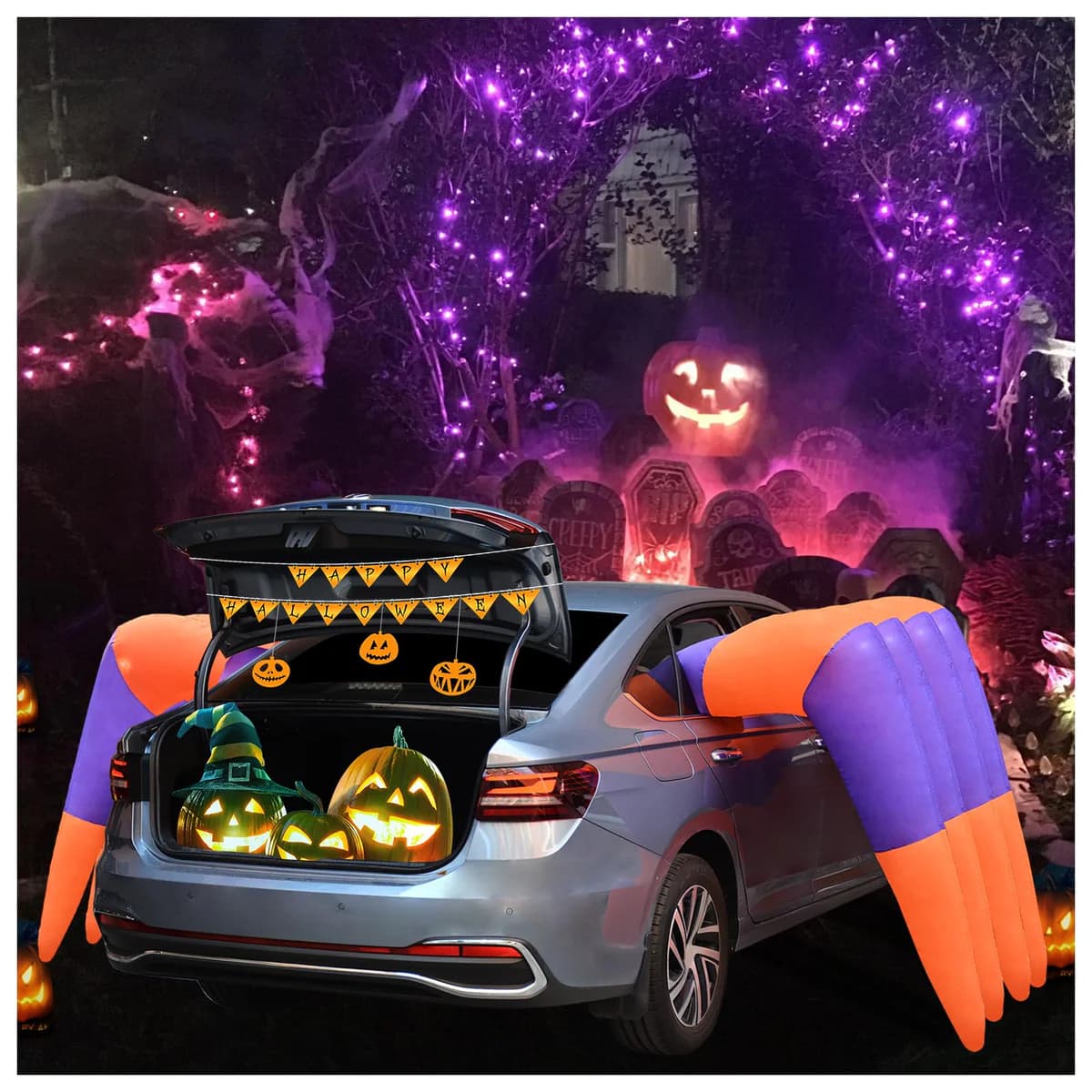 ZXSWONLY Inflatable Spider Legs Car Decoration Halloween