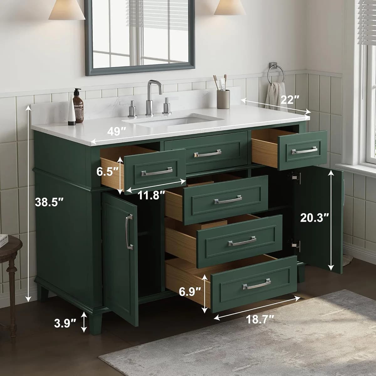 DELUXE LIVING 48 Inch Green Bathroom Vanity with Sink