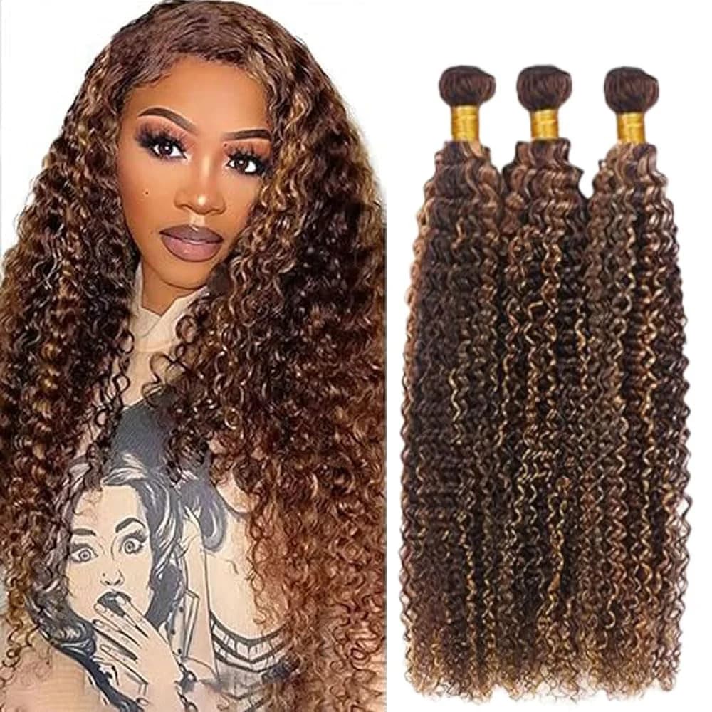 Ratheinhi Highlight Brown Human Hair Curly Wave Extension