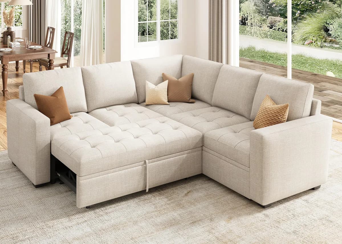 HONBAY L-Shaped Sectional Sleeper Sofa with Storage