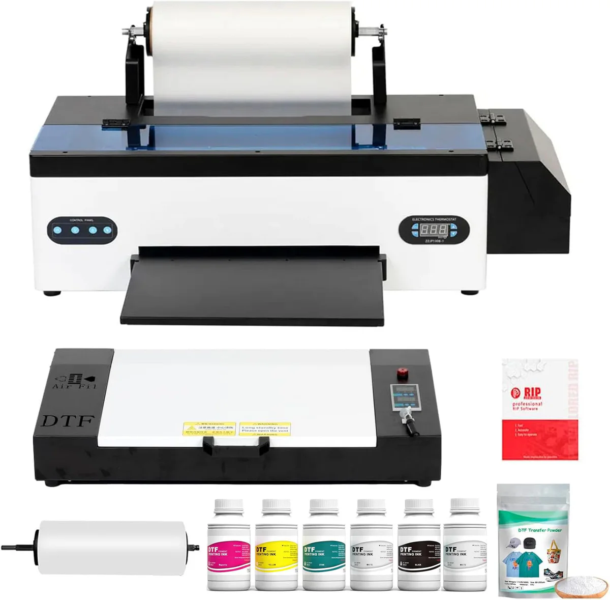 SENORTIAN A3 DTF Printer with Oven Bundle Set L1800 Direct to Film Transfer Printer Machine with Advanced White Ink Circulation System for DIY Print T-Shirts, Dark and Light Fabric Printing black and