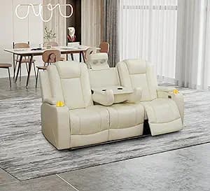 Plithzy Store Power Recliner Sofa with Cup Holders, LED Light, USB