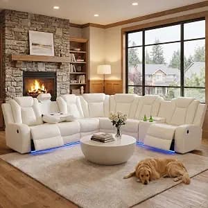 BrisaNube Power Reclining Leather Sectional Couch